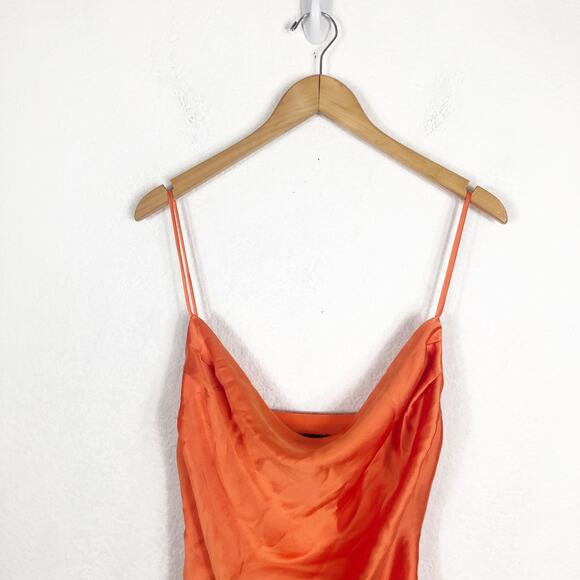 Zara Orange Satin Draped Effect Mini Dress Size Large Ruched Cocktail Halloween - Picture 4 of 14
